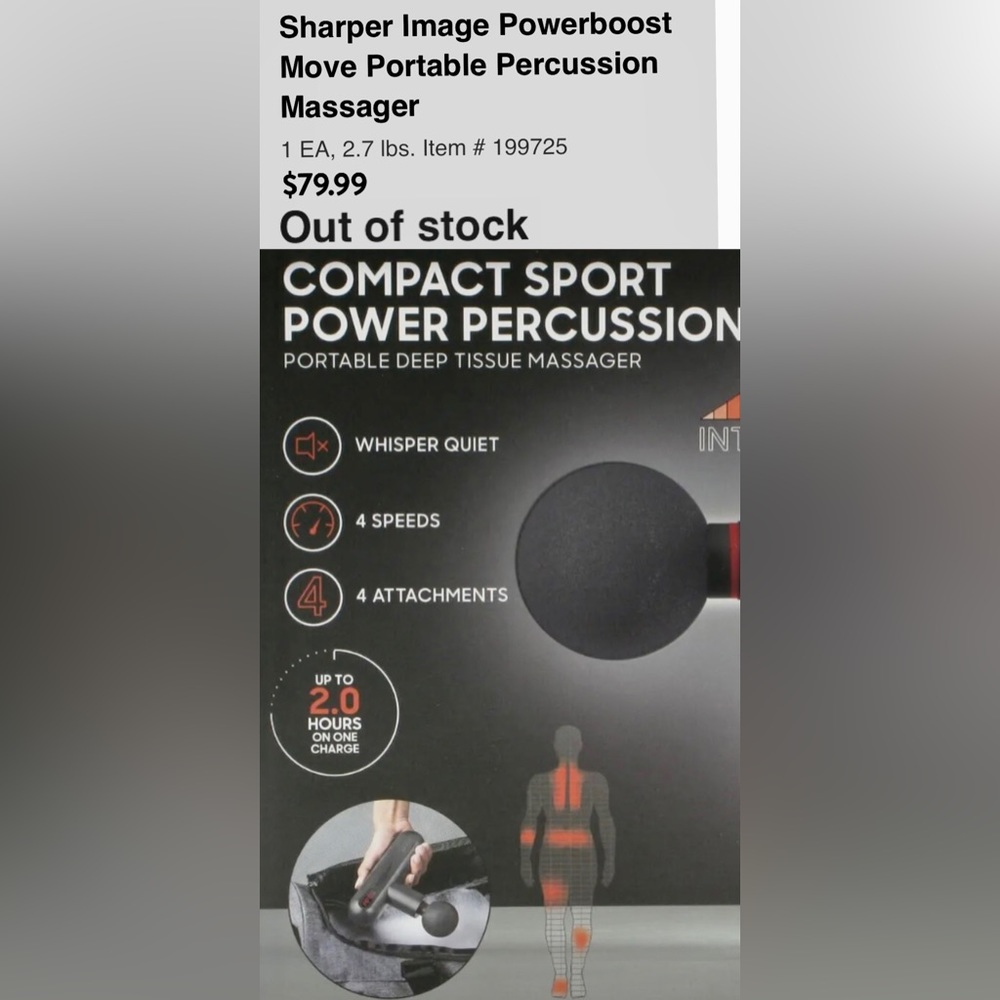 Sharper Image Compact Sport Power Percussion Portable Deep Tissue Massager NWWT